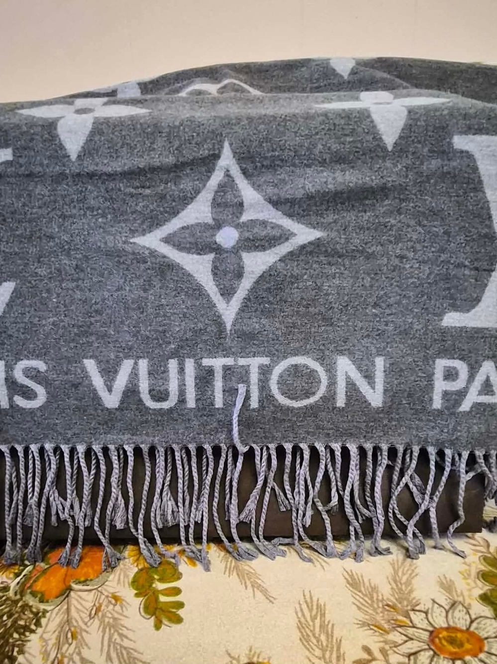 Louis Vuitton Gray Monogram Fringe Wrap